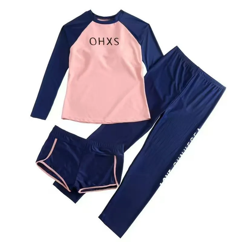 ชุดว่ายน้ำผู้หญิงแบบ 3 ชิ้น รุ่นใหม่ ปี 2025 - ชุดว่ายน้ำแบบสุภาพ เหมาะสำหรับนักเรียน แขนยาว กางเกงขายาว สไตล์สปอร์ต สำหรับเล่นเซิร์ฟและแช่น้ำพุร้อน