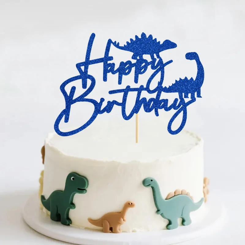 1 Stück Gold/Schwarz/Grün/Blau Dinosaurier Alles Gute zum Geburtstag Kuchen mit Dinosaurier Thema, Baby Dusche, Geburtstag Party Kuchen Dekoration Lieferungen – Detail 4