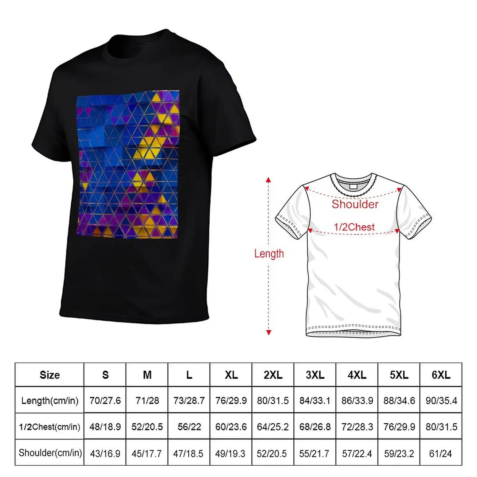 Crazy Mosaic Triangles in Blue and Yellow T-Shirt anime tshirt new edition anime stuff blacks T-shirt men