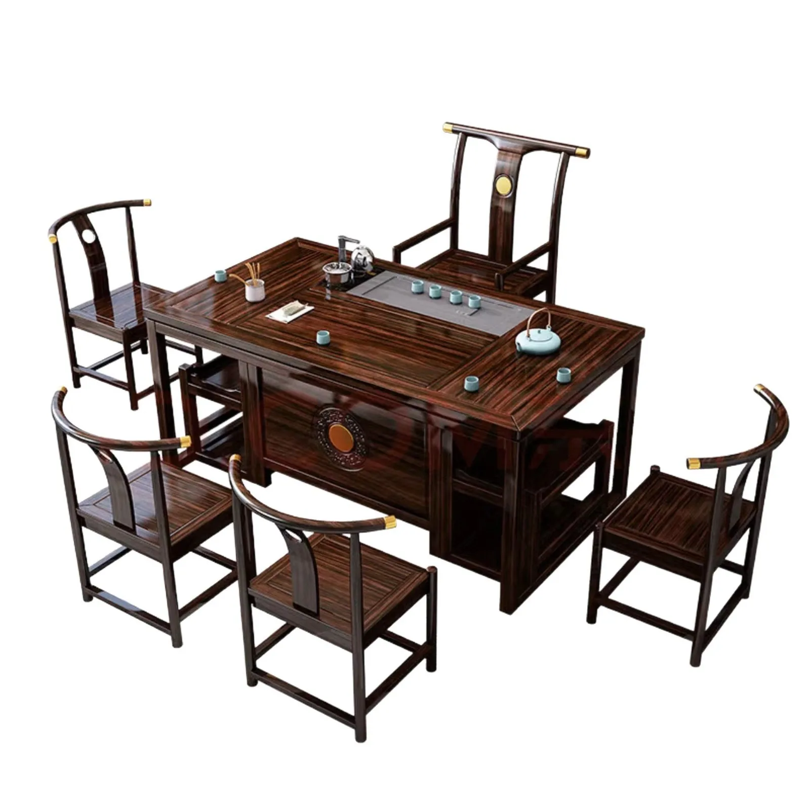 

New Chinese ebony all solid wood tea table tea room living room wet table chair combination Chinese style modern