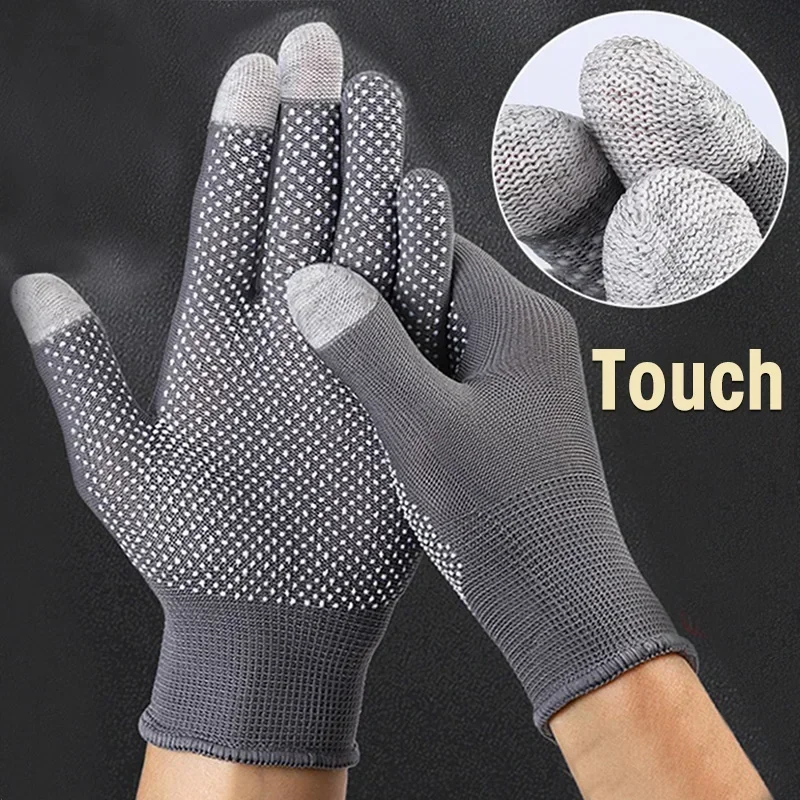 Guantes de nailon antideslizantes para trabajo de seguridad, ciclismo al aire libre, guantes transpirables de medio dedo, mitones para hombres, guantes sin dedos para pantalla táctil