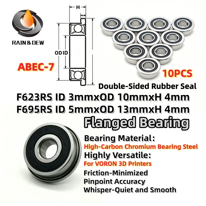 10Pcs 3D Print Bearing For VORON Ball Bearing ABEC-7 F623RS 3x10x4mm F695RS 5x13x4mm 684RS 4x9x4mm 625RS 5x16x5mm 608RS 8x22x7mm