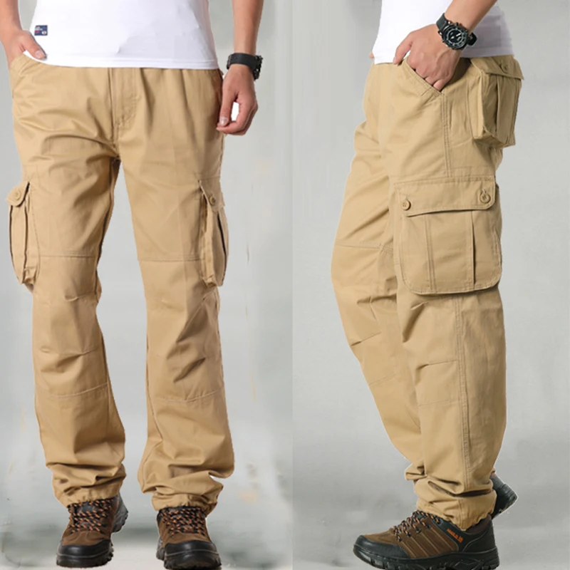 

Men Cargo Pockets Pants Loose Straight Tactical Trousers Workwear Outdoor Pants Streetwear Harem Pants Military Tactical Pants