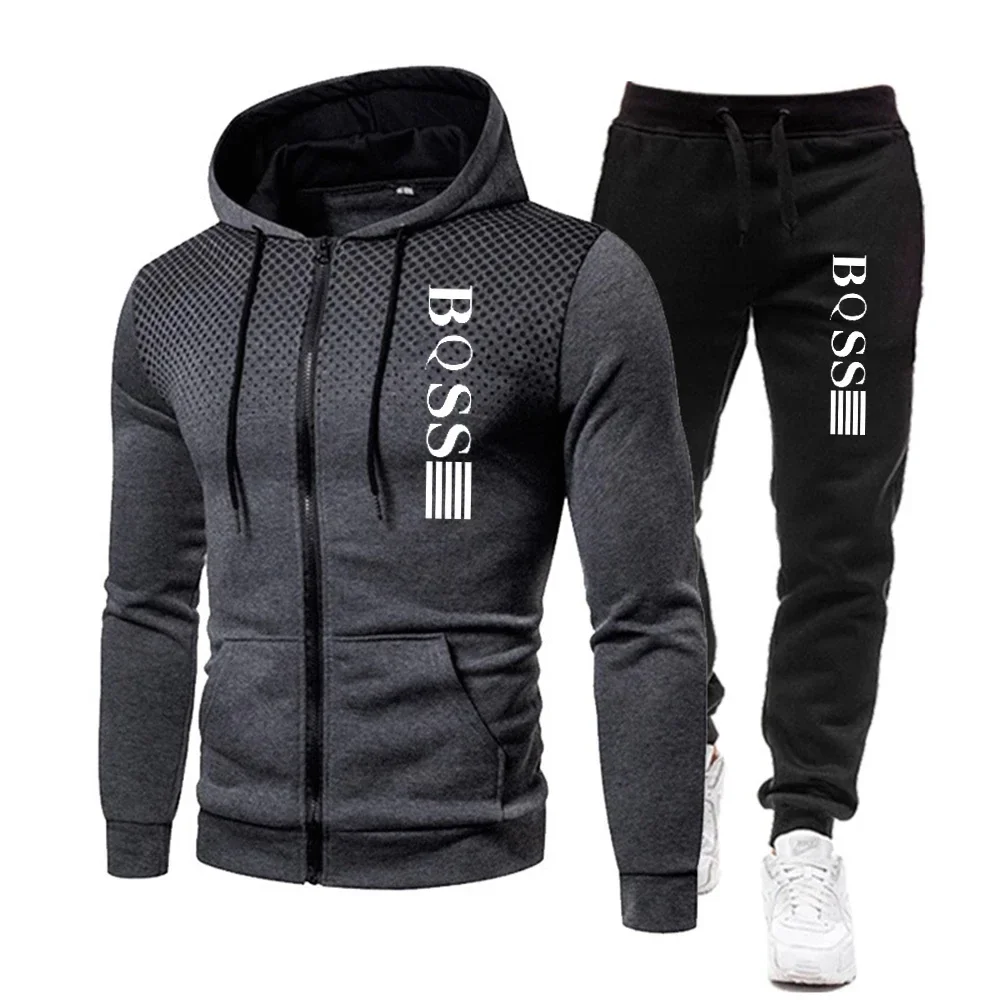 Chándal con estampado de moda para hombre, Sudadera con capucha y pantalones de chándal con cremallera, trajes de dos piezas, conjuntos deportivos informales para correr y Fitness