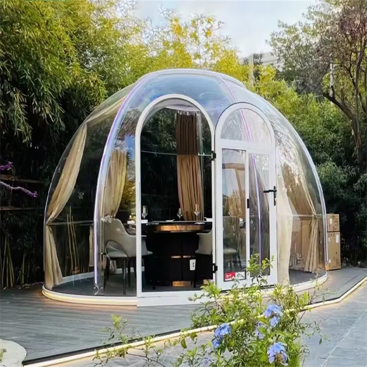 

Full House Glamping Transparent Polycarbonate Dome Tent Prefabricated Geodesic Shape For Outdoor Camping Accommodation