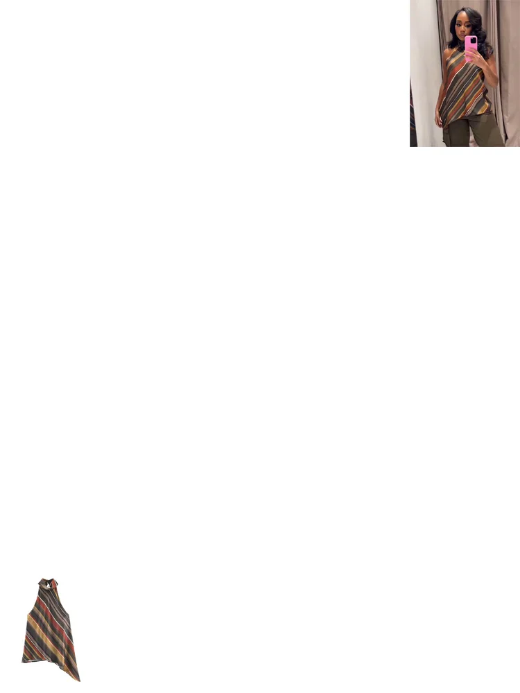 

HH Women Fashion High Street Top Women Multicolor Stripes Sleeveless Elegant Top Summer Sexy Chic Asymmetric Slim Short Top