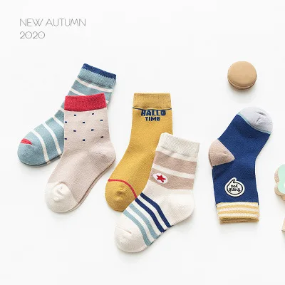 5pairs Autumn and Winter New Style Cotton Thickened Children's Socks, Tube Socks, C Boys and Girls Baby Socks