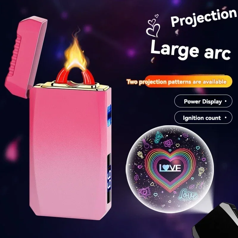 Creative Projection Love Cigarette Lighter Large Firepower Arc Lighter Tpye-C Rechargeable Cigarette Lighter Clipper