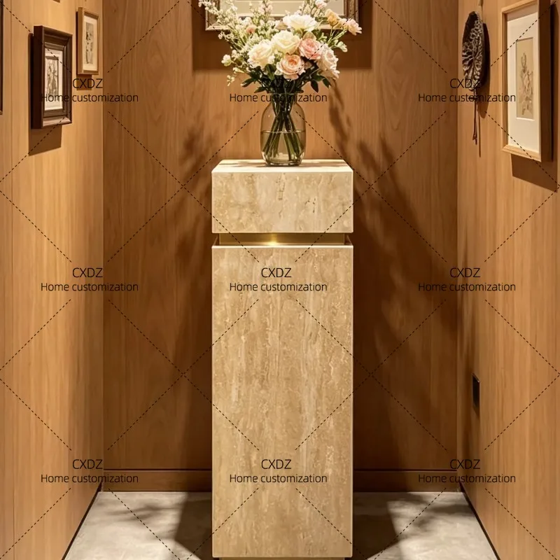 XX High-grade natural travertine floor display table, ancient style living room entrance column base decoration