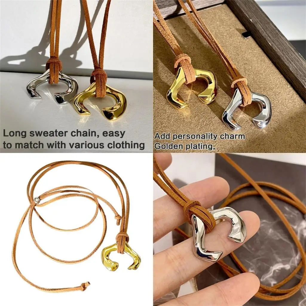 

652F Adjustable Leather Rope Couple Delicate Necklace Leather Clavicle Chain Colier