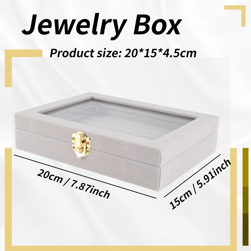 

Rog-eyVelvet Glass Ring Earring Jewelry Display Organizer Box Tray Holder Storage Case,