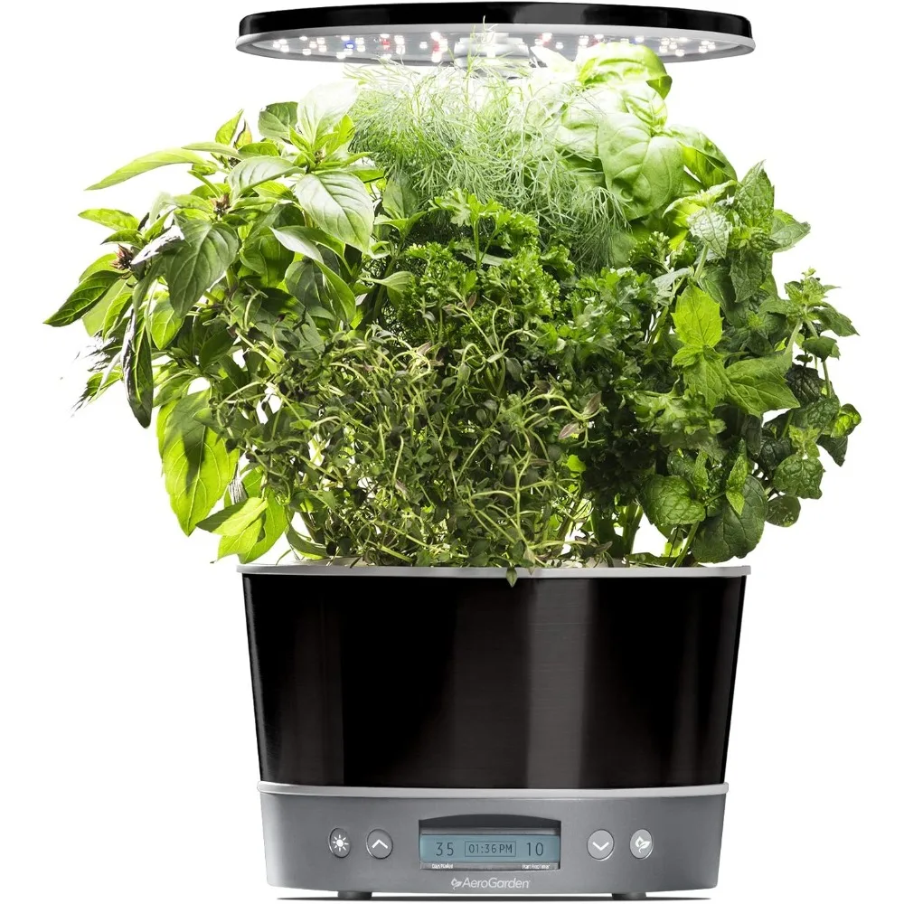 

AeroGarden Harvest Elite 360, внутренняя садовая гидропонная система с искусственным цветом и набор трав, вмещает до 6 подставок, платина