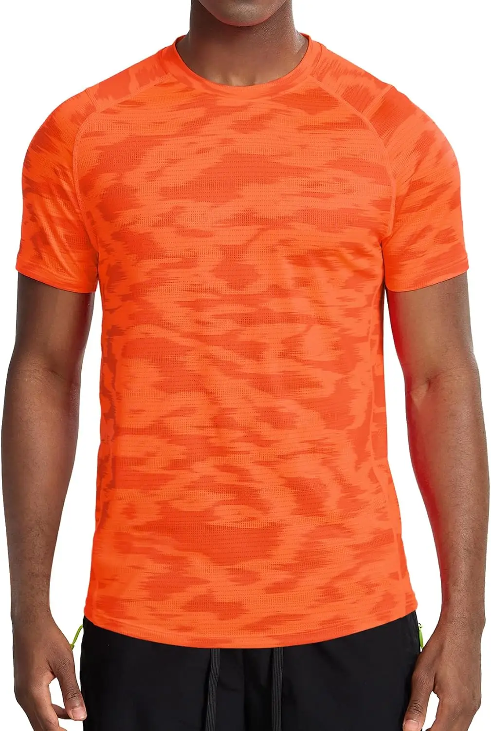 Men Orange Camo Sports T-Shirt Quick Dry High Elastic Raglan Short Sleeve Running Fitness Athletic Top image 2