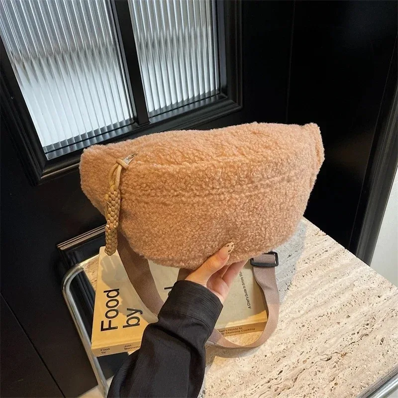 

Solid Color Plush 2025 High Quality Waist Packs Zipper Versatile Casual Women's Chest Bag Soft Simple Commuting Crossbody Bags