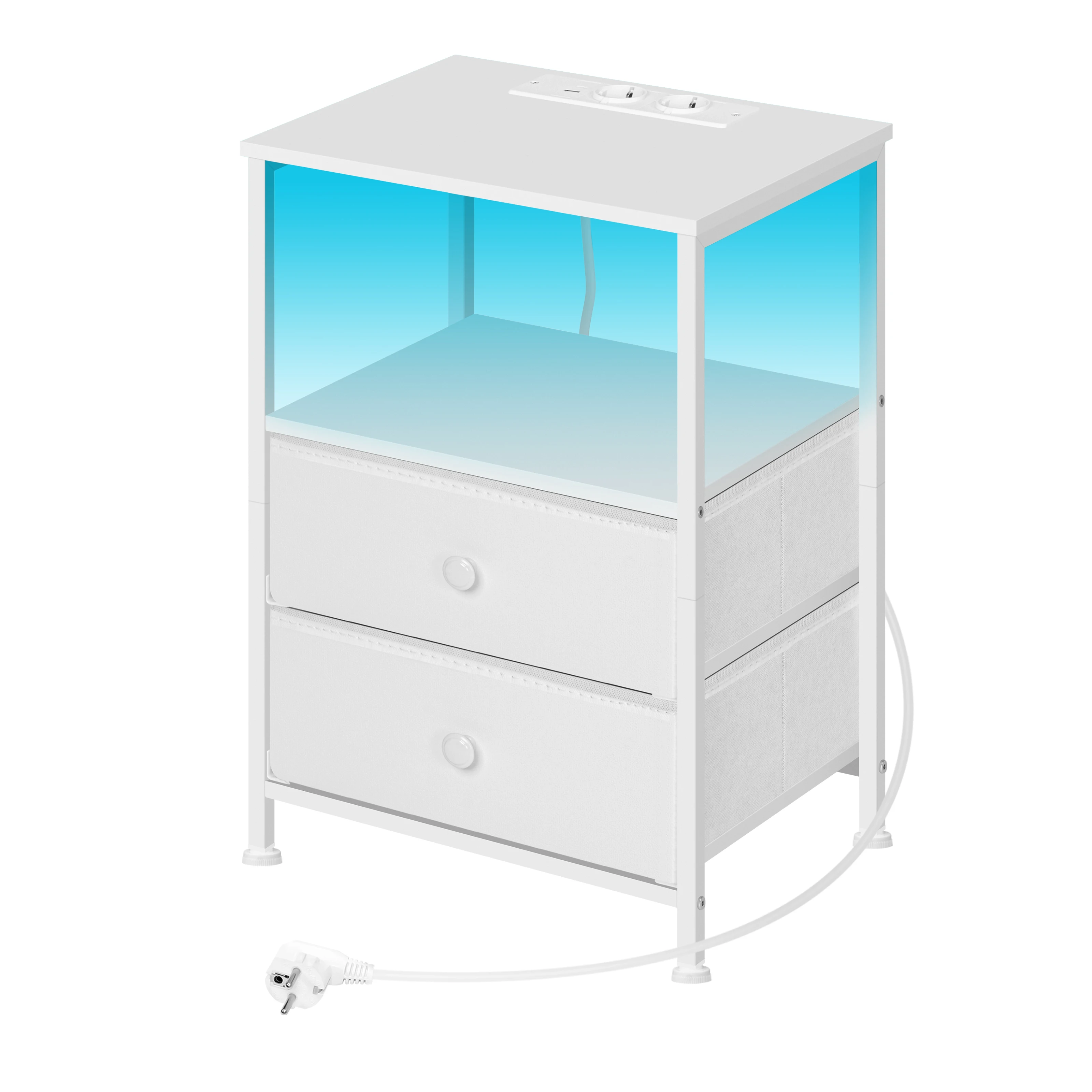 WOLTU Modern Nightstand Bedside Table with Adjustable LED Lighting USB Charging Sockets 2 Drawers Bedroom Night Table Storage