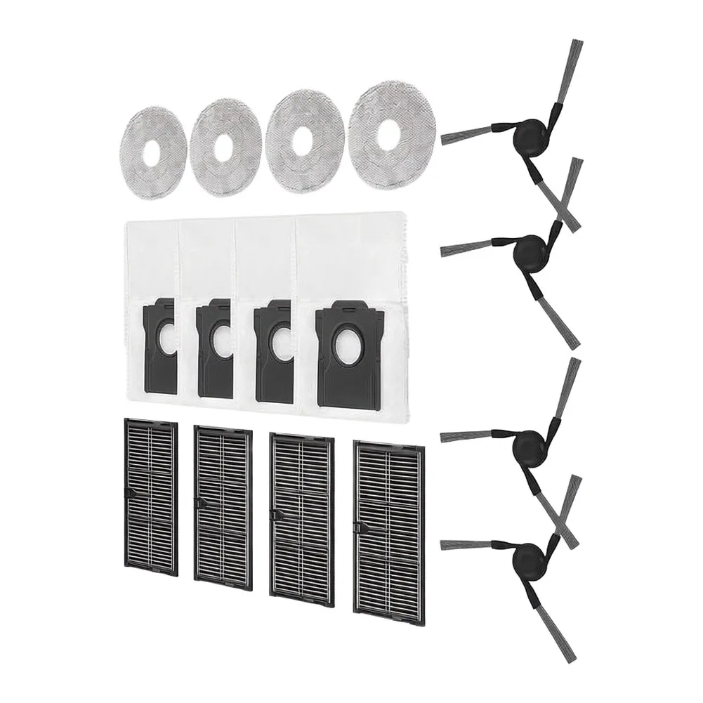 For Dreame For Mova E40 Ultra Vacuum Maintenance Kit: 4 Side Brushes 4 Ultra-Fine Filters 4 Dust Bags 4 Absorbent Mop Pads