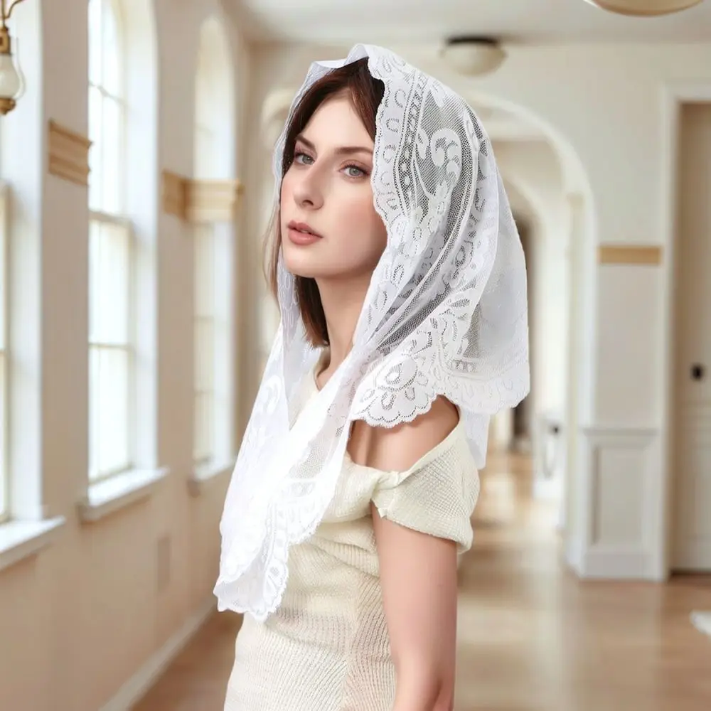 Wedding Lace Triangle Scarf Floral Embroidery Bridal Veil Elegant Pashmina Women Fashion Head Wrap Decorative Soft Cape Scarf