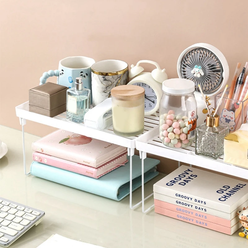 Desktop Shelf Multi-Functional Folding Double-Layer Storage Shelf Student Dormitory Desktop Stationery Cosmetics Storage Shelf