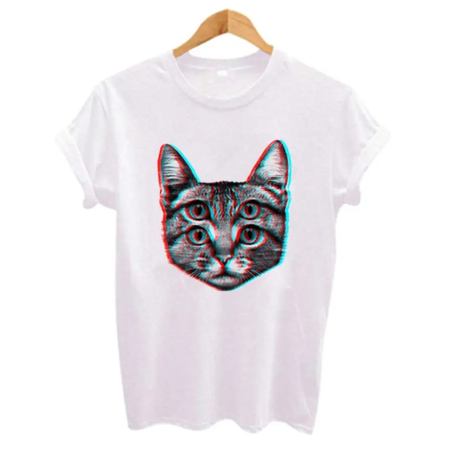 Creative novelty Funny Visual error Cat print Women t shirt Hipster Short Sleeve O Neck t-shirt Ladies Tops Tee Shirt