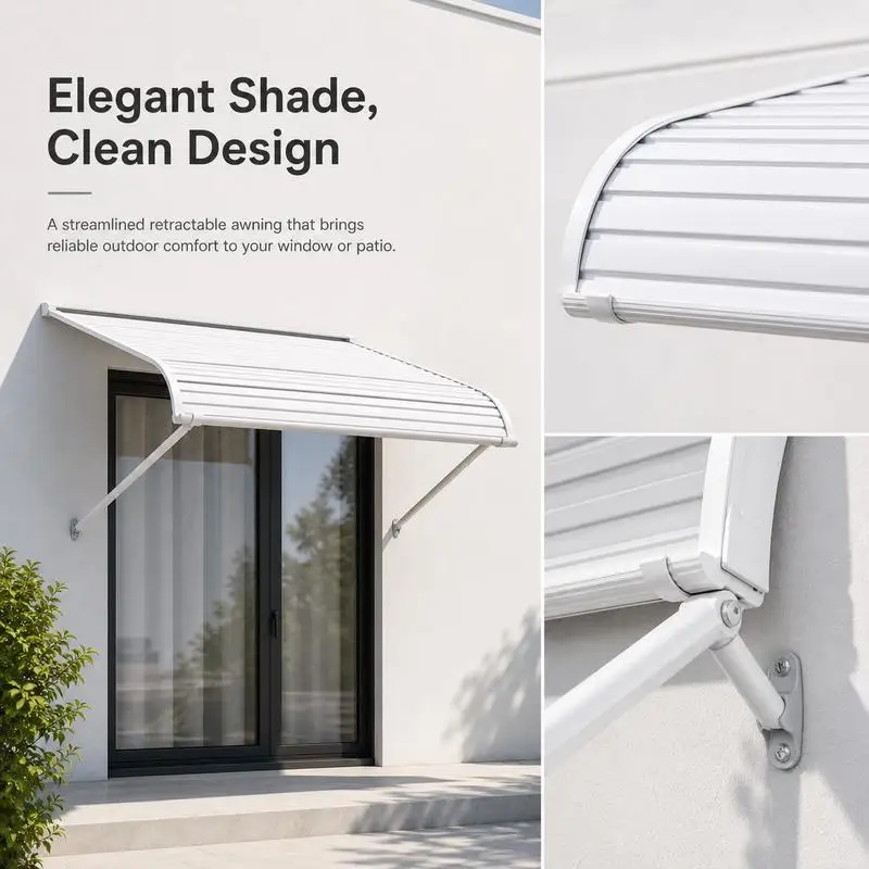 Auvent fenêtre 101,6×106,6×51cm auvent porte aluminium léger résistant protection pluie neige soleil entrée terrasse véranda Expédition depuis l'entrepôt local