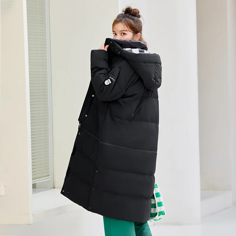 Semir Down Jacket Women Long Hooded 2023 Winter Loose Warm Fashion 90 Duck Down Thick Coat