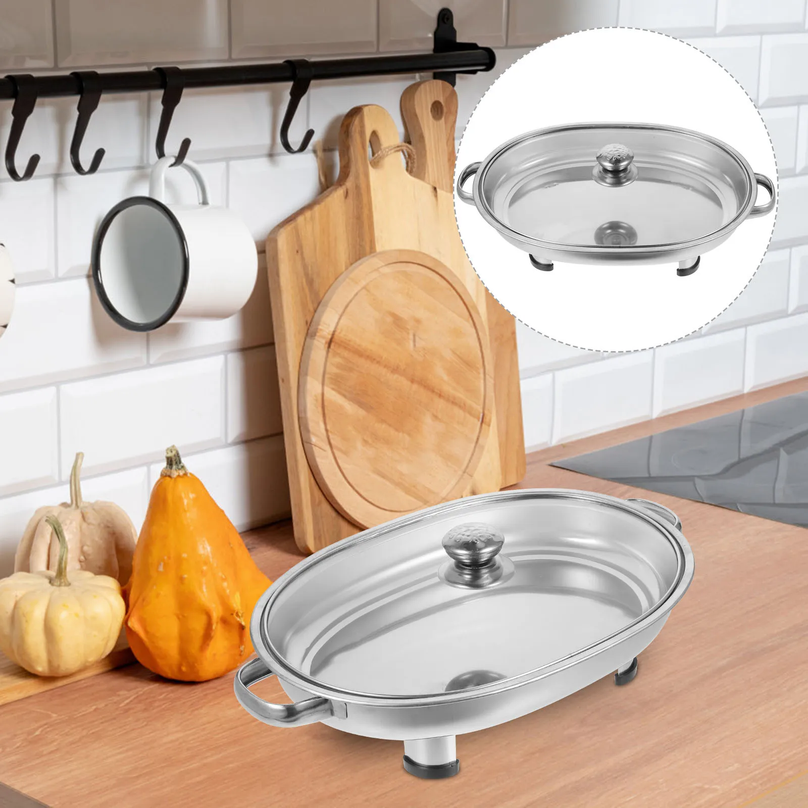 

Oval Roasted Stainless Steel Buffet Tray Lightweight Rustproof Serving Plate for Catering Snack Fruit Display Pan