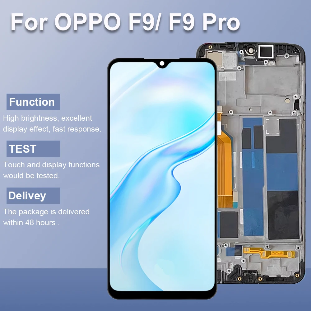 6,3-дюймовый ЖК-экран для Oppo F9 CPH1823 CPH1881 CPH1825 ЖК-дисплей с цифровым преобразователем сенсорного экрана и рамкой для деталей экрана Oppo F9 Pro