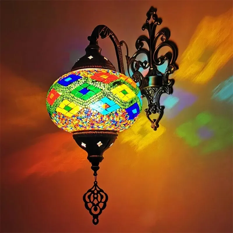 

Mosaic Handmade Glass Wall Lamp Bohemia Vintage Wall Dinning Room Bar Luminaire Home Loft Bedroom Decor Bathroom Fixture Lights