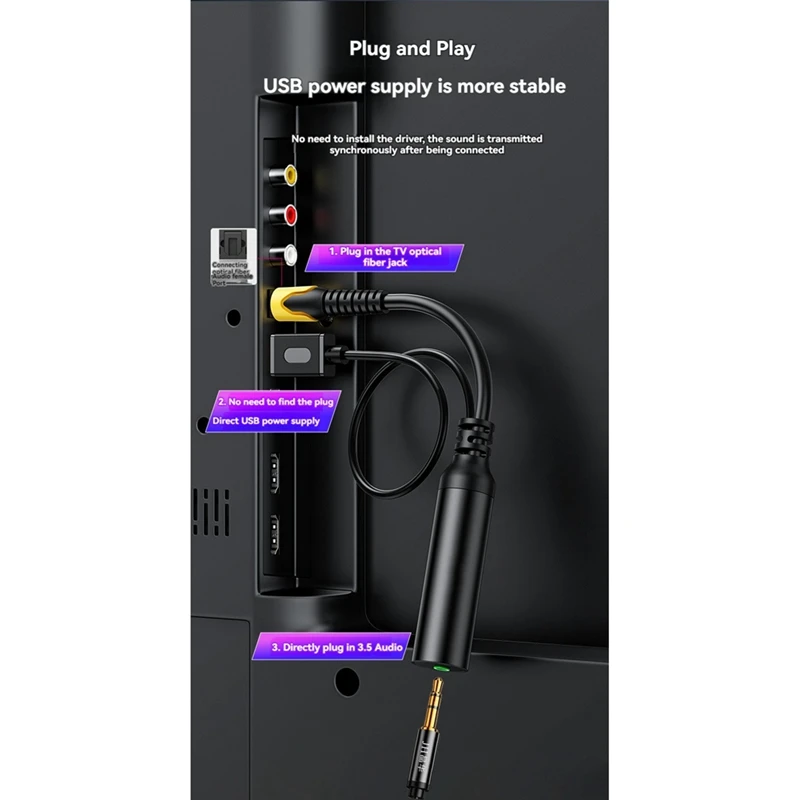 USB Digital Fiber Optical Audio Cable Square Port SPDIF To 3.5Mm Audio Converter For Connection To Audio Amplifier