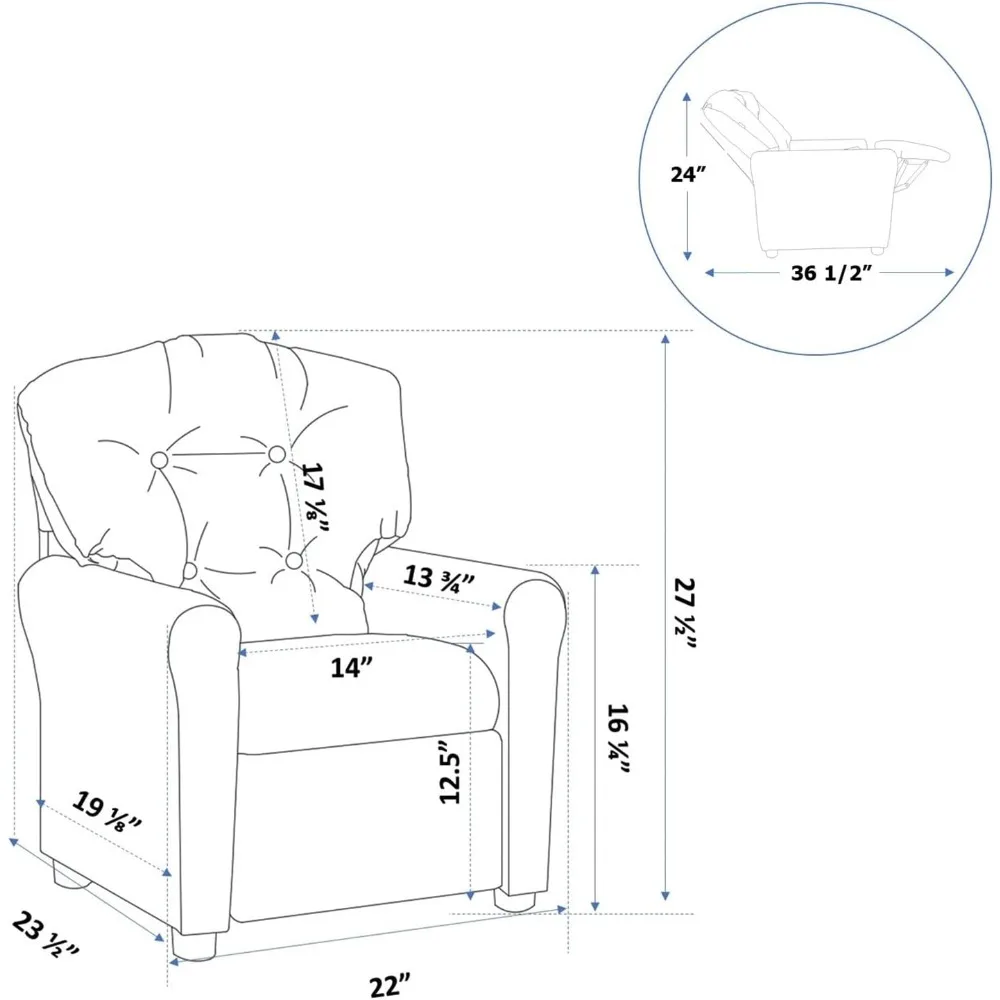 Sillón reclinable tradicional para niños, niños pequeños de 1 a 5 años, piel sintética sintética, rosa fuerte ‎ Relajante, Lectura, Siesta, Juegos ‎ 110 libras