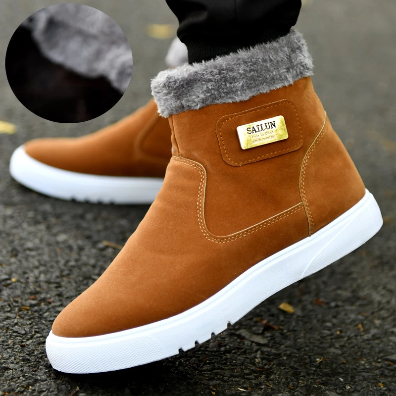 Thick Warm Men Boots Casual Leather Shoes Men\'s Winter Snow Boots High-top Male Ankle Boots with Fur Outdoor Cotton Shoe for Man