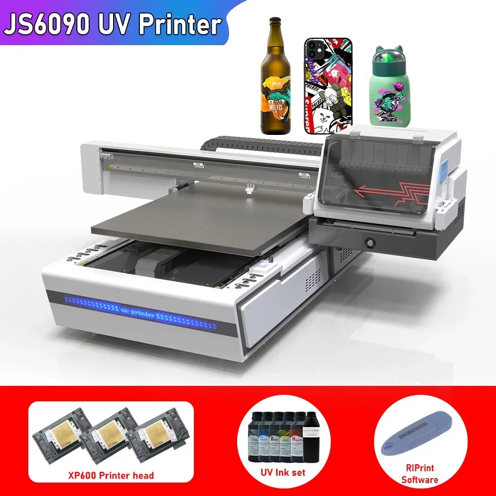 Industrial A1 UV Printer 6090 UV Flatbed Printer XP600 Printer head UV Printing Machine for Metal Acrylic Glass Bottle Print