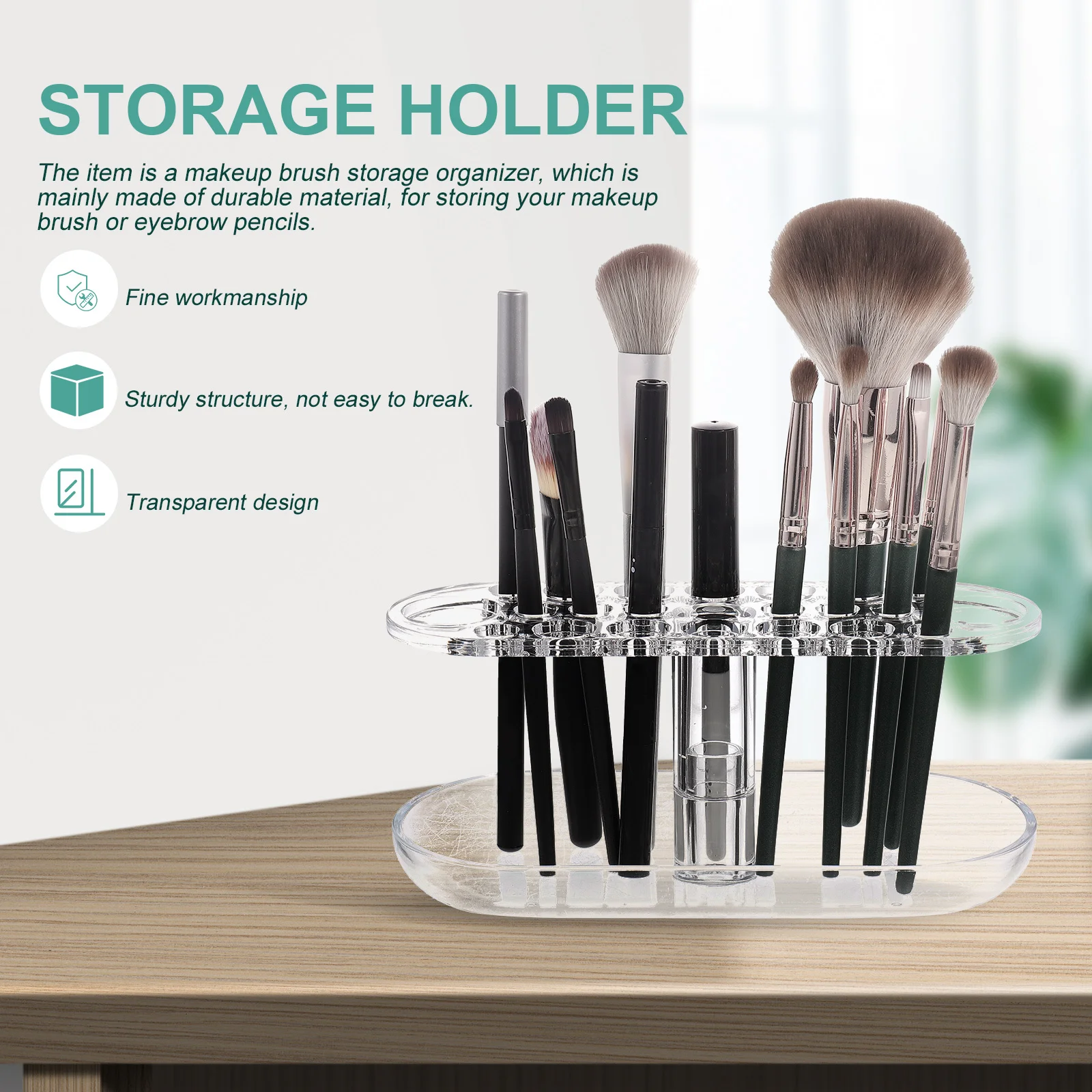 

Compact Makeup Brush Organizer Durable Material Scratch Resistant Sturdy Structure Desktop Eyebrow Pencil Stand