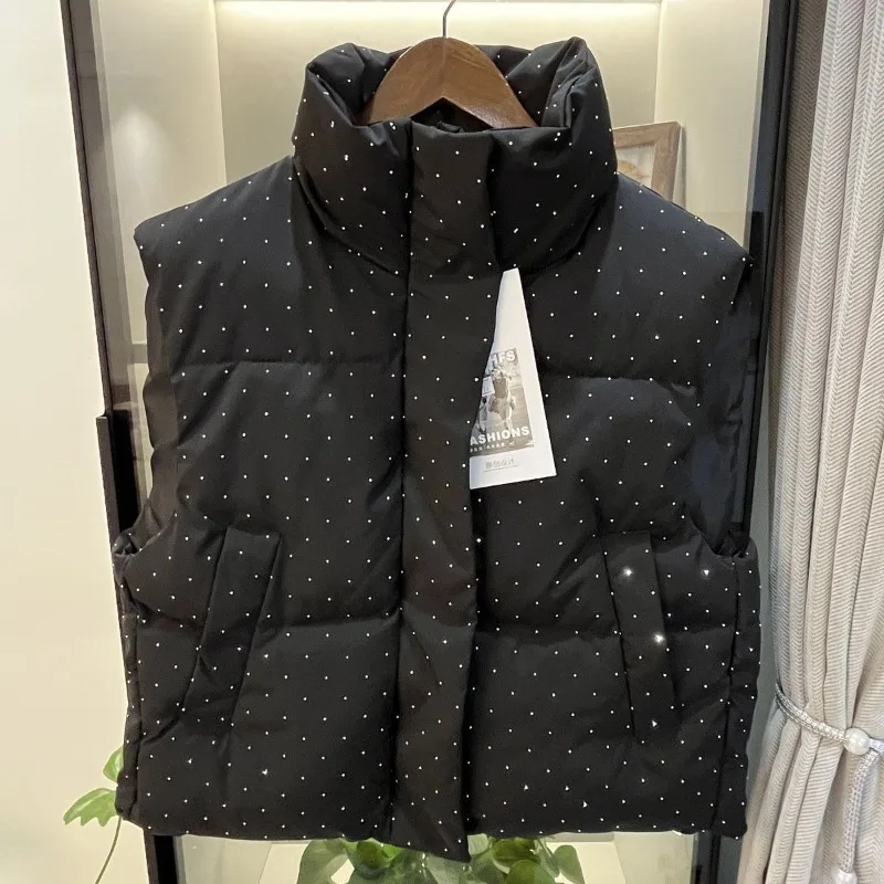 الوقوف طوق الكورية نمط أسفل القطن سترة وسترة لملابس خارجية الربيع والخريف جديد فضفاض السماء المرصعة بالنجوم صدرية قصيرة