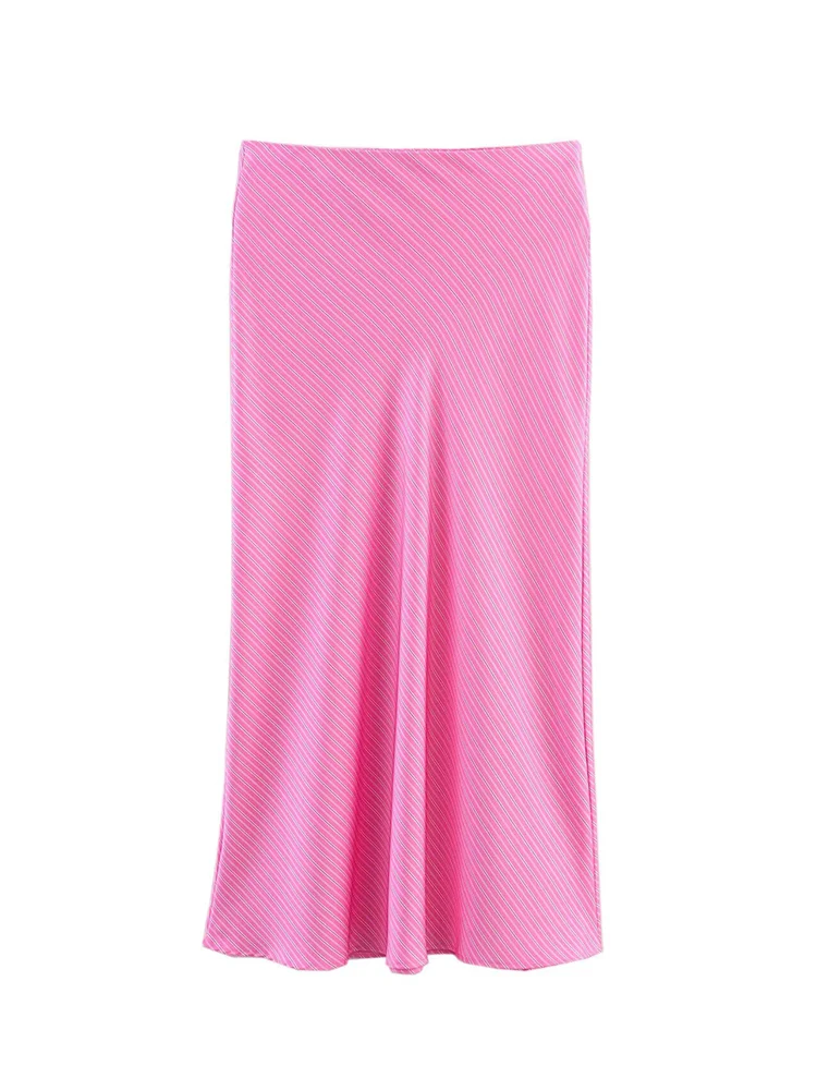

TFMLN Women Striped Midi Skirt Summer Low Waist Holiday Skirt 2025 New Women Sexy Fashion Slim Striped Print Casual Skirts