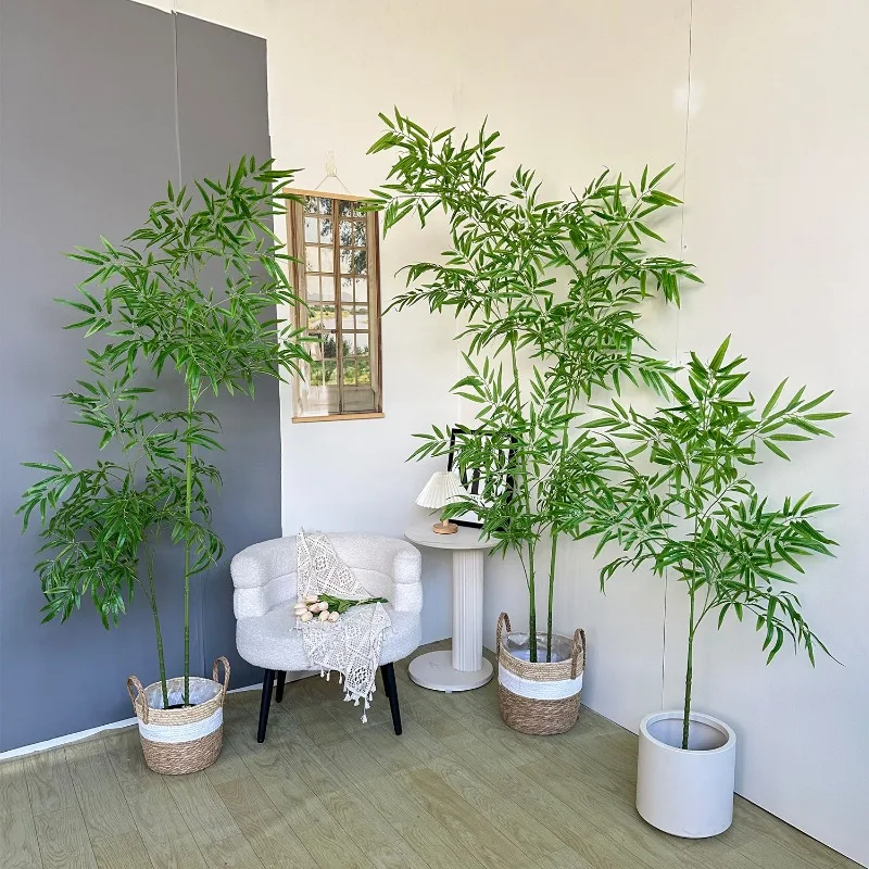 الخيزران الاصطناعي كبير الأخضر الخيزران الطابق بوعاء المنزل 140 سنتيمتر إلى 230 سنتيمتر الخيزران وهمية النباتات الخضراء فندق حديقة غرفة الديكور