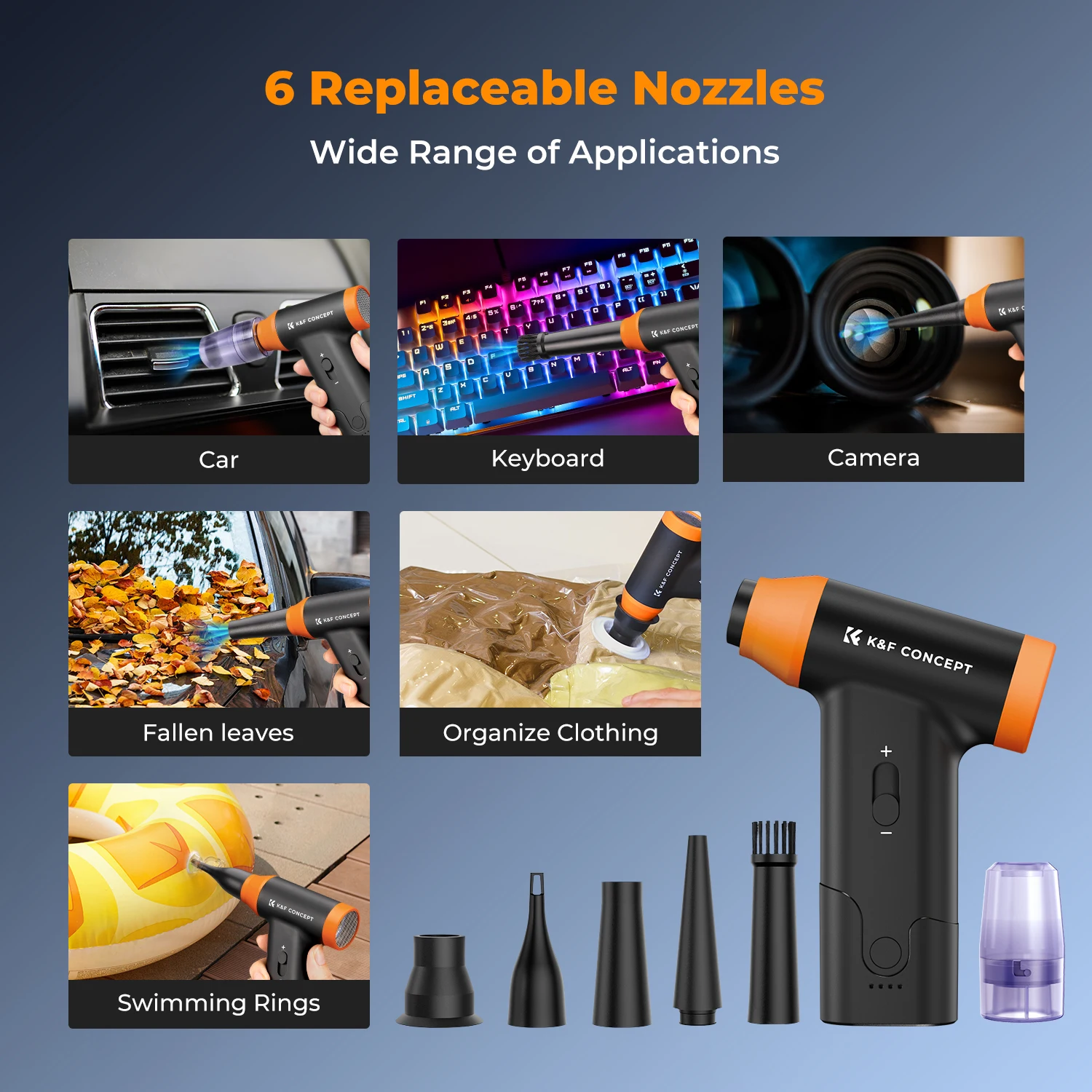 Desain LED 150000RPM Kemoceng Udara Elektrik Terkompresi 2-In-1 Peniup Udara & Hisap untuk Komputer, Keyboard Laptop, Pembersih Debu Kamera