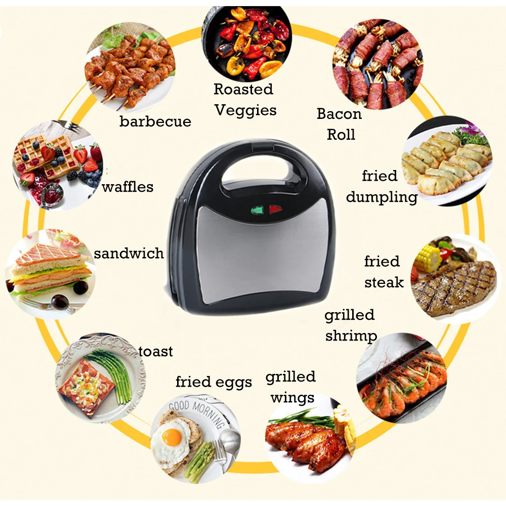 ماكينة الإفطار متعددة الوظائف 3IN1 بقدرة 220 فولت 750 وات ماكينة صنع شرائح الوافل الكهربائية المشوية مع 3 أطباق غير لاصقة قابلة للإزالة