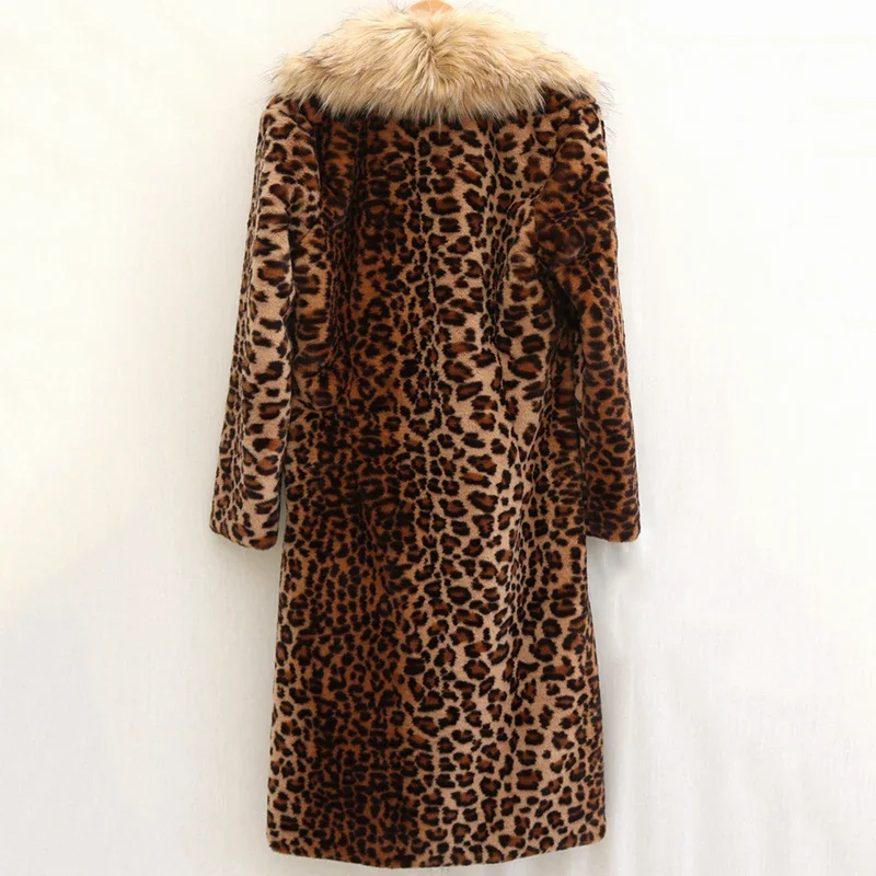 

Зимнее длинное леопардовое пальто из искусственного меха, женская модная роскошная верхняя одежда из меха с леопардовым принтом, женская темпераментная утепленная меховая норка