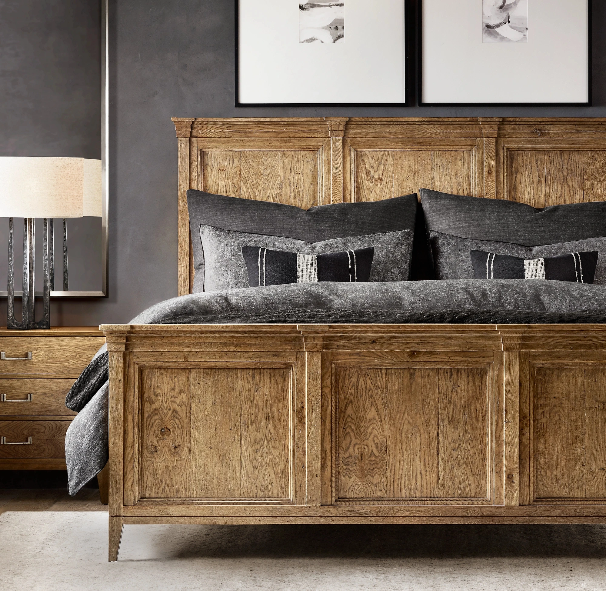 

RH/American French oak double bed solid wood bed high backrest 1.8 modern simple custom high box storage light luxury