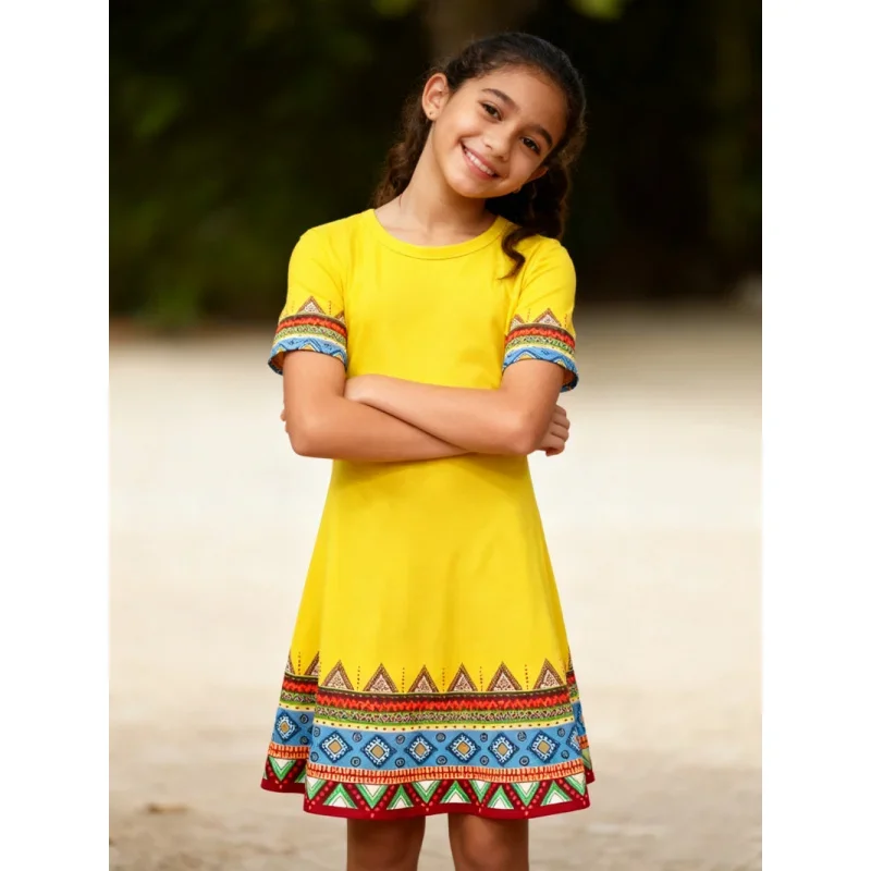 

2026 Children's Comfortable Fashion Dress with Ethnic Style Details Soft fabric with unique print