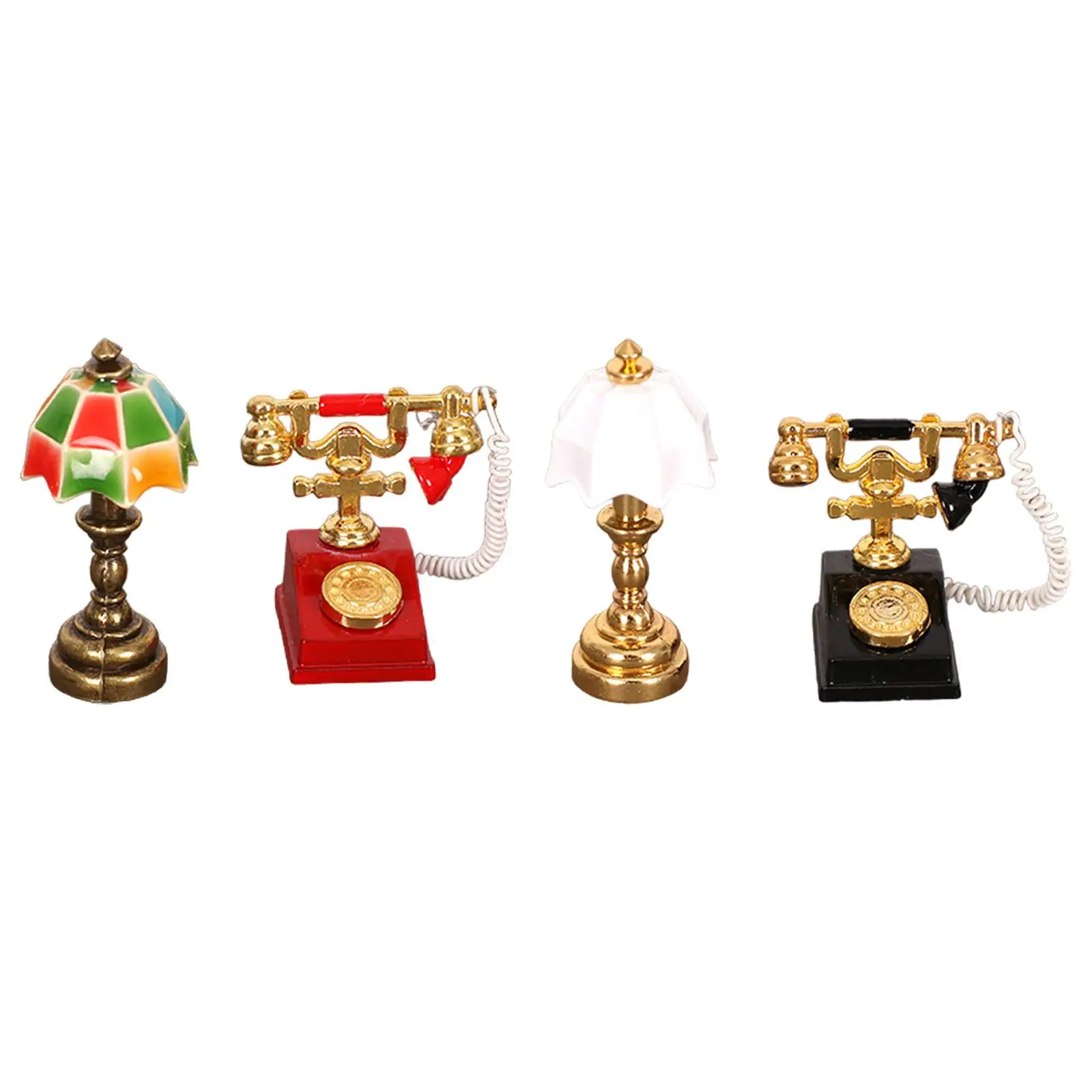

Dollhouse Miniature Lamp and Rotary Phone Set 1/12 Mini Table Lamp for Mini Room Dollhouse Photo Props Diorama Scenery Supplies