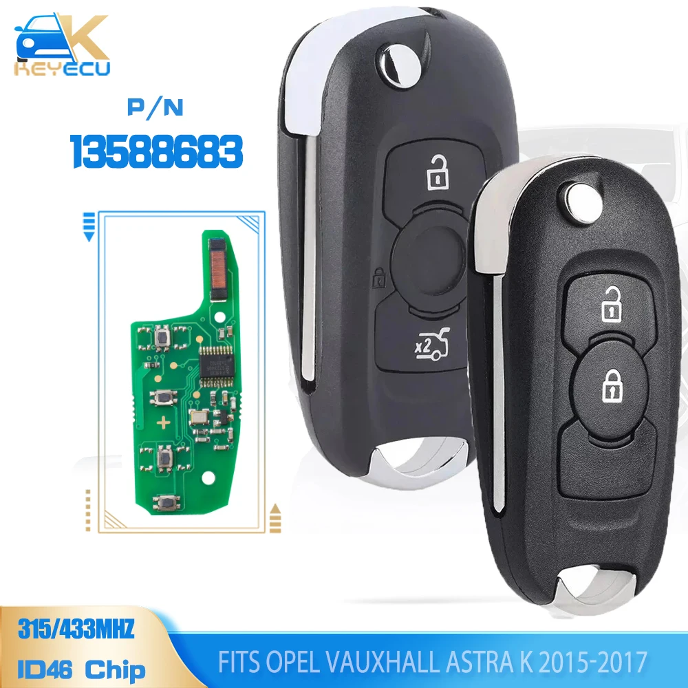 

KEYECU P/N:13588683 315MHz 433MHz Fob Flip Remote Key NCF2951ETT HITAG 2 ID46 for Opel Vauxhall Astra K 2015 2016 2017 2018 2019