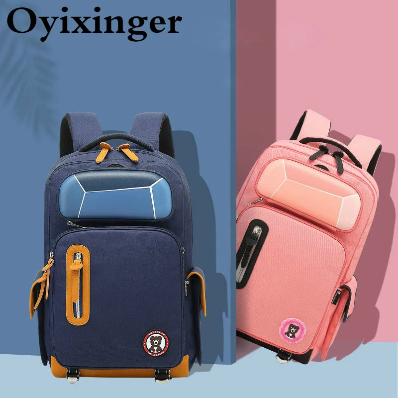 Oyixinger Creative Cartoon School Bag With Pencil Case Waterproof Multi-compartment School Backpack Large Capacity Children Bag