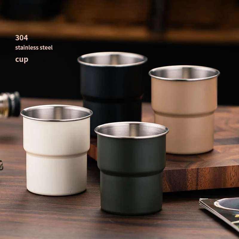 Stainless Steel Beer Mug Outdoor Camping Portable Collapsible Drinking Cup with Lid Office Stackable Americano Coffee Mugs