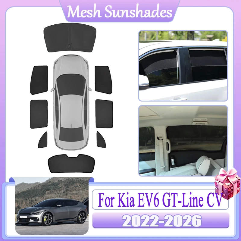 

Аксессуары для Kia EV6 GT-Line CV 2022-2026: Магнитные шторки-козырьки для защиты от солнца и УФ-излучения, автоматическая защита салона