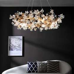 Modern light luxury living room chandelier crystal lamp villa atmospheric high-end round dining room lamp study bedroom lamp