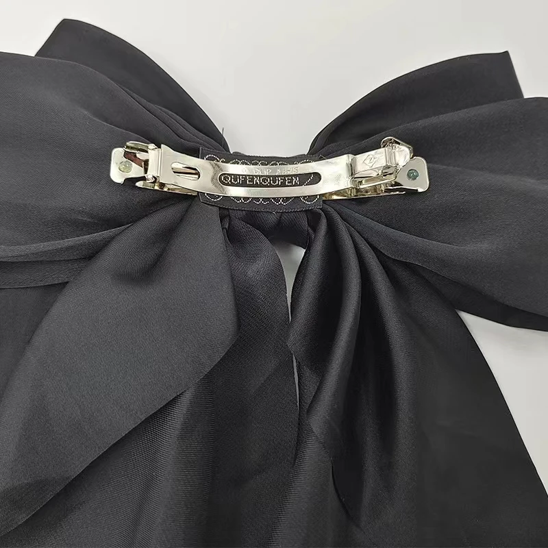 1pcs Wome Solid Color Satin Ribbon long Big Bows Hairpin Internet red Spring Clips Hair Accessories for Girls Trendy Summer He