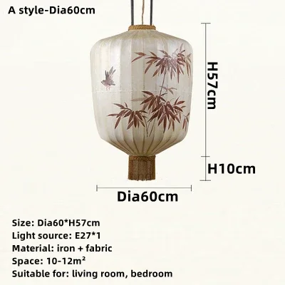 Japanse lantaarn schilderij hanglamp handgemaakte stoffen lampenkap kroonluchter slaapkamer restaurant hotel retro stoffen hanglamp