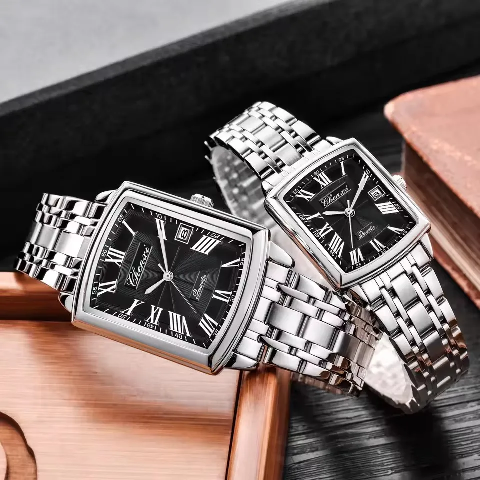 CHENXI 079A Relojes para parejas Reloj de pulsera de lujo con correa de acero inoxidable para negocios a la moda para hombres y mujeres, regalo